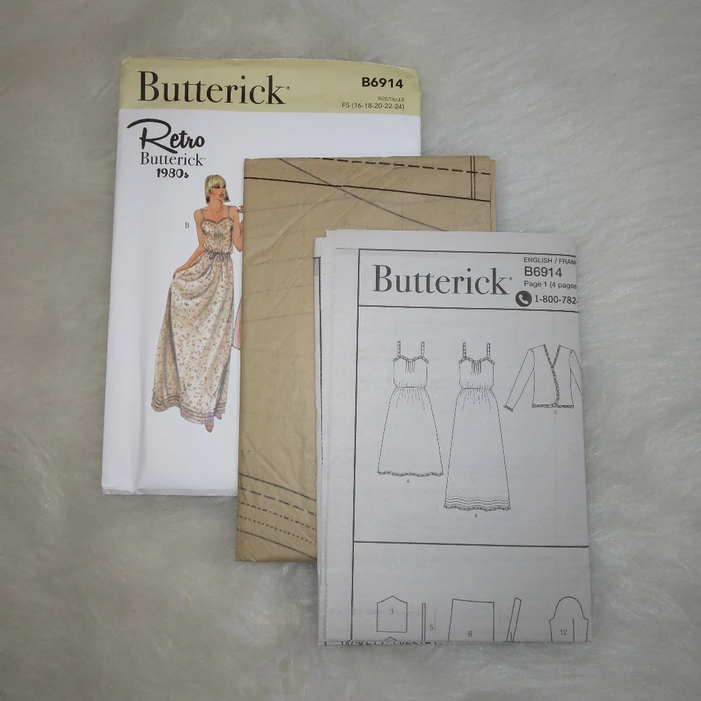 BUTTERICK B6914 Sz 16-24 Retro 1980s Misses Semi Fitted Dress And Jacket